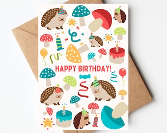 Linda tarjeta de cumpleaños con forma de hongo, tarjeta de cumpleaños con forma de erizo, tarjeta de cumpleaños con diseño de cottage core, tarjeta de cumpleaños divertida