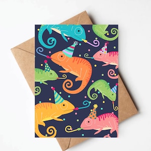 Colorful chameleon birthday card, funny birthday card, kids birthday card, lizard birthday card image 1