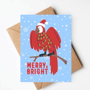 Parrot Christmas card, red macaw Christmas card, cute bird Christmas cards, funny animal Christmas cards