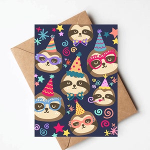 Colorful Sloth birthday card, funny birthday card, kids birthday card, cute birthday card for her, friend birthday card