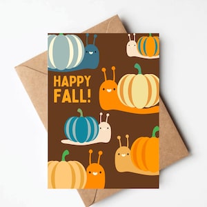 Snail halloween card, cute fall greeting card, fall card set, funny snail card, fall stationary, kids halloween card