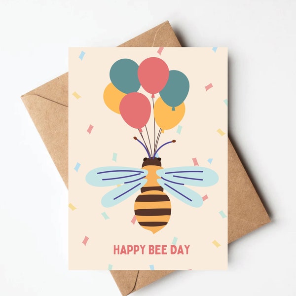 Bee birthday card, happy bee day, bumblebee birthday card for her, cute birthday card with envelope