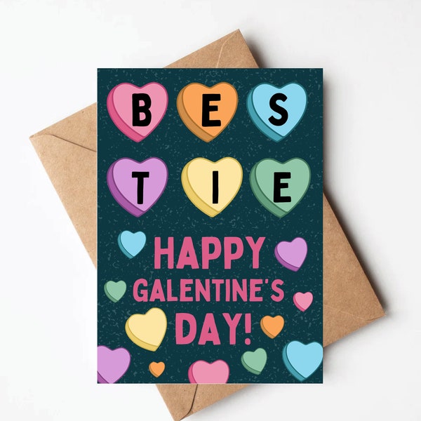 Retro heart galentines day card, gal pal card, bestie funny valentines day card for friend