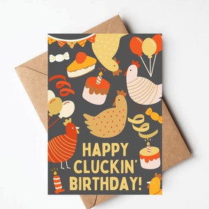 Funny happy clucking' birthday chicken birthday card, chicken lover birthday gift, cute birthday card for her