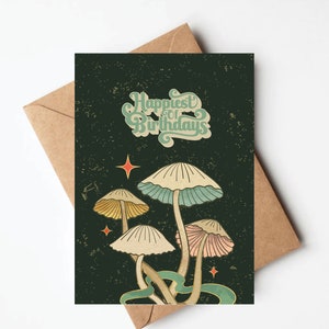 Vintage mushroom birthday card, birthday card for her, mushroom birthday card with envelope