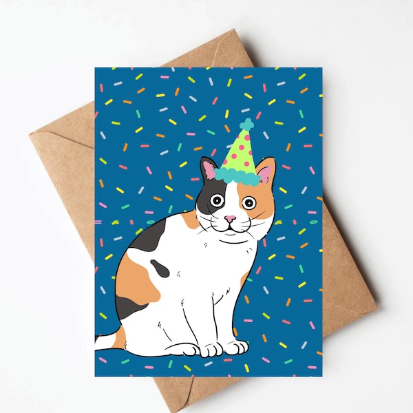 Calico cat birthday card, cat mom birthday card, unique cat birthday card for her, gender neutral birthday card