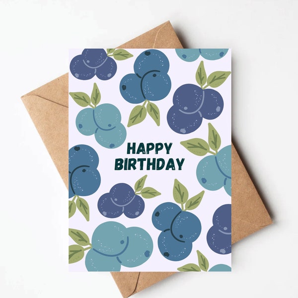 Blueberry birthday card, unique birthday card, birthday card for her, cute birthday card, fruit birthday card