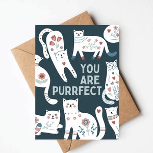 Cat valentines day card, cat anniversary card, cute cat greeting card for friend, any occasion blank cards