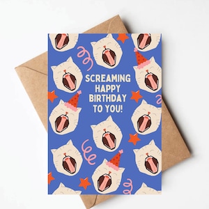 Funny screaming cat birthday card, cat lover gift, birthday card for her or him, unique birthday card image 1