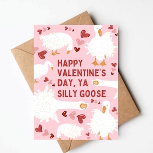 Silly goose valentines day card, funny valentines day card for boyfriend or husband, girlfriend wide valentines day card, goose lover gift