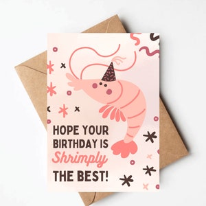 Cute shrimp birthday card, funny kids birthday card, unique birthday card, colorful birthday card image 1