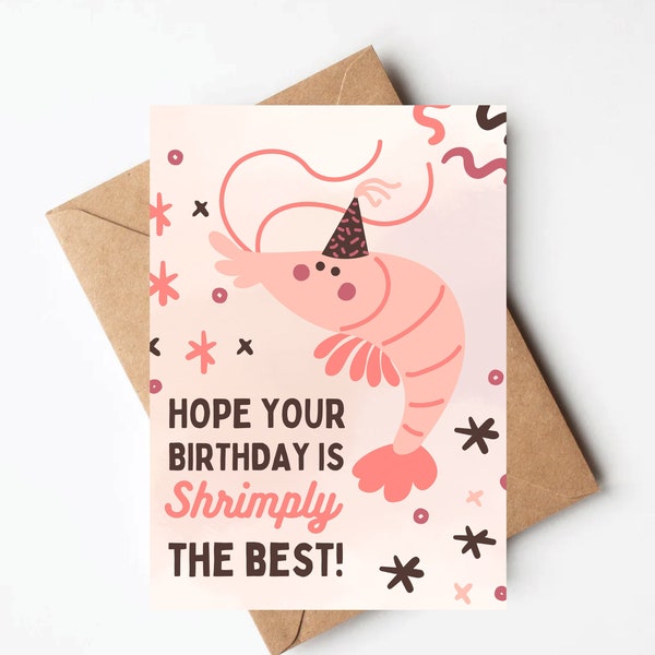 Cute shrimp birthday card, funny kids birthday card, unique birthday card, colorful birthday card