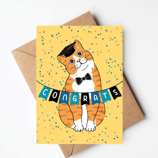 Orange cat graduation card, funny cat lover graduation card, high school grad card, college graduation card, cat lover cards