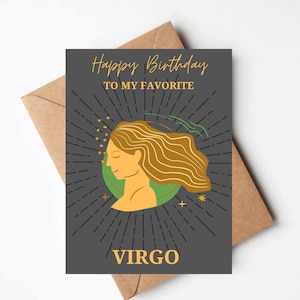 Virgo birthday card, zodiac sign birthday card, happy birthday to my favorite Virgo
