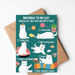 Funny White cat birthday card, cat mom birthday card, unique cat birthday card for her, gender neutral birthday cards