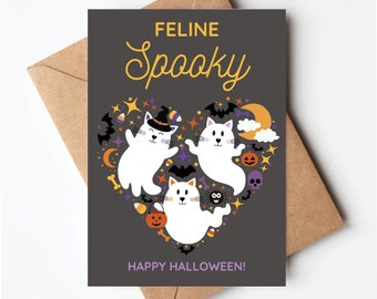 Cat Halloween card, feline spooky, funny halloween card for cat lovers