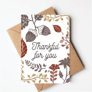 Thankful for you card, thanksgiving greeting cards, elegant thank you card, blank fall greeting card