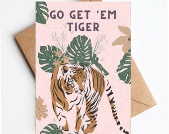 Tiger graduation card, cat graduation card, high school grad card, college graduation card, get em tiger, graduation card for her