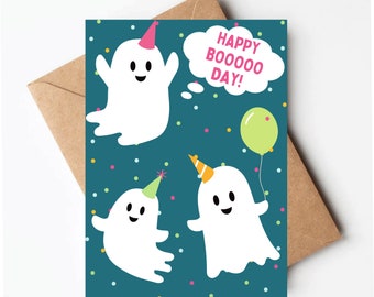 Ghost birthday card, happy boo day, halloween birthday card, funny birthday card for her, spooky witchy birthday card