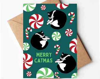 Cat Christmas card, Cat holiday card, blank Christmas cards, Christmas card for cat lover, meowy Christmas, funny Christmas card