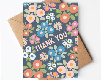 Pretty floral thank you card, thank you card for her, flower greeting card, wedding thank you card, birthday thank you card
