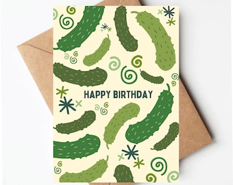 Pickle birthday card, funny birthday card, pickle lover gift, unique birthday card, colorful birthday card