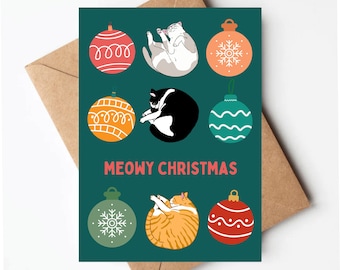Funny Cat Christmas card, Cat holiday card, blank Christmas cards, Christmas card for cat lover, meowy Christmas, funny Christmas card
