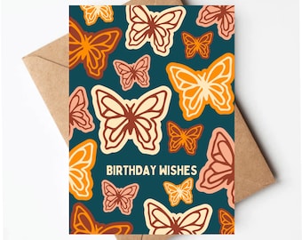 Butterfly birthday card, monarch butterfly card, pretty birthday card for women, birthday card for her