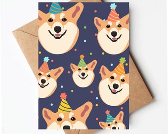 Corgi birthday card, cute dog birthday card, lets pawty, funny corgi card, gender neutral birthday card, funny birthday card