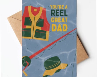 Funny Father's Day card, reel great dad, fish fathers day card, fishing card for dad, dad birthday card, funny card for dad