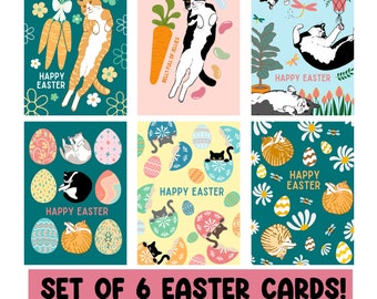 Set of 6 cat easter cards, boxed easter cards, cute cat easter cards, unique easter cards