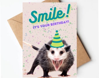 Funny possum birthday card, opossum birthday card, funny animal birthday card, smile it's your birthday