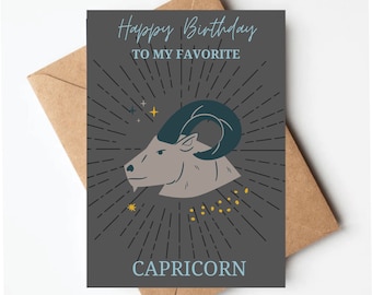 Tarjeta de cumpleaños de Capricornio, tarjeta de cumpleaños del signo del zodíaco, feliz cumpleaños a mi Capricornio favorito