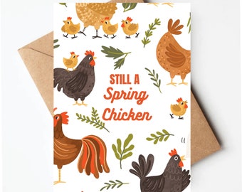 Funny chicken birthday card, spring chicken birthday card, cute birthday card for her