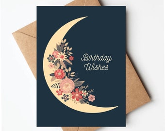 Moon birthday card, cottage core birthday card, birthday card for her