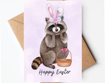 Funny Raccoon Easter card, Raccoon greeting cards, unique Easter cards