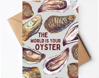 Tarjeta de graduación divertida, el mundo es tu ostra, tarjeta Oyster, tarjeta de graduación para él