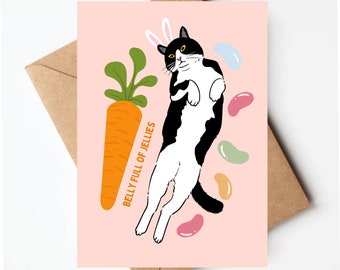 Funny tuxedo cat Easter card, cute Easter card for cat lover, unique easter greeting cards