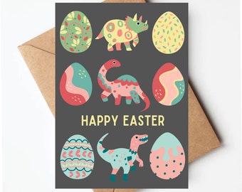 Dinosaur easter card, cute kids easter card, boys easter card, funny easter card