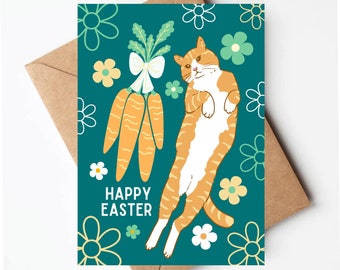 Cute cat Easter card, Easter card for cat lover, daisy easter card, unique easter cards