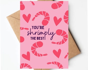 Funny shrimp Valentine's Day card, you are shrimply the best, foodie valentine card, funny unique valentines