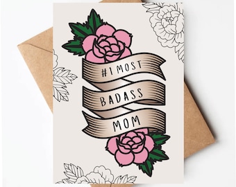 Funny Mother's Day card, most badass mom card, tattoo mom card, unique mothers day card