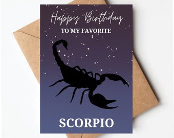 Scorpio birthday card, galaxy zodiac sign birthday card, happy birthday to my favorite scorpio