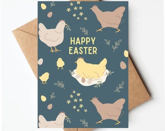 Chicken Easter card, cute illustrated easter card, easter chicken card, unique easter cards