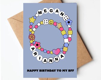 Personalized best friend birthday card, 90s birthday card for her, personalized friendship bracelet card