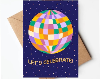 Colorful birthday card, disco ball birthday card, fun unique birthday card for her