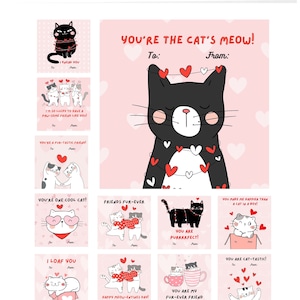 Cute cat valentines, set of cat valentines for classroom, mini kids valentines, school classroom valentines, personalized valentines