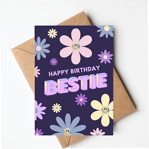 Retro birthday card, 90s kid birthday card, bestie birthday card, birthday card for her, retro flower card