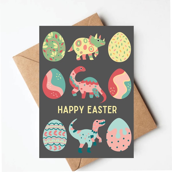 Dinosaur easter card, cute kids easter card, boys easter card, funny easter card