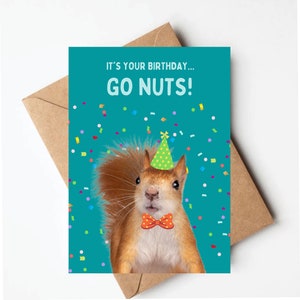 Funny squirrel birthday card, funny birthday card for her, funny birthday card for him, squirrel lover greeting cards